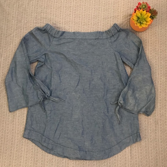 💕HP💕Free People Chambray Off Shoulder Top - Picture 2 of 6